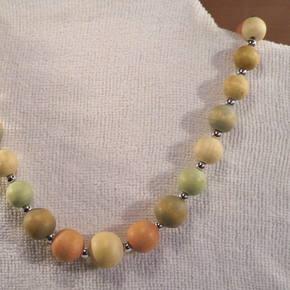 Washed Pastel Colored Wood Beads 24" Necklace - Picture 2 of 7